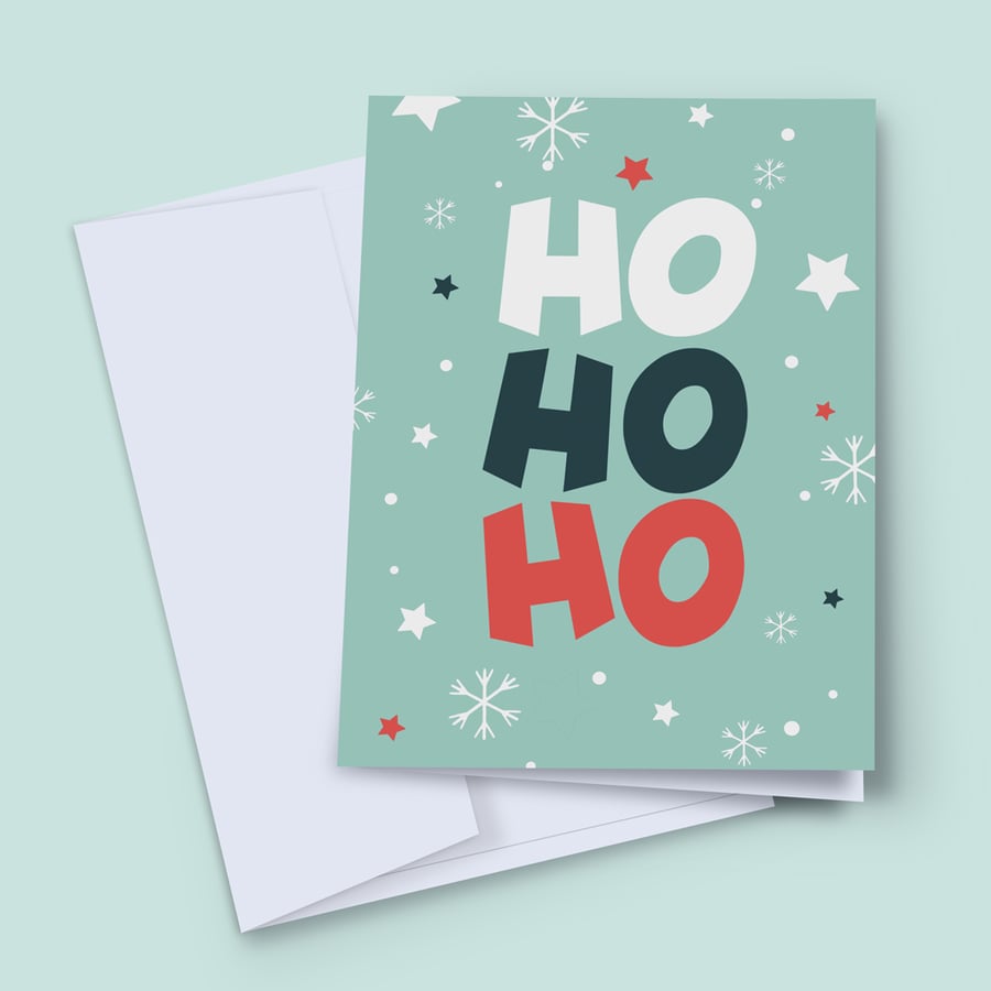 Ho Ho Ho Christmas Card, Typography Card, Santa Card