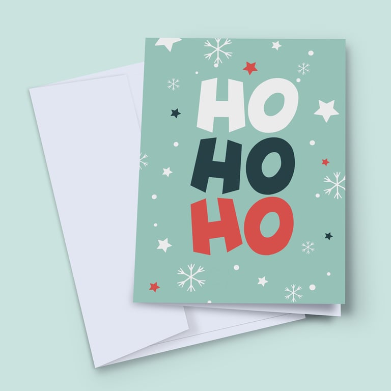 Ho Ho Ho Christmas Card, Typography Card, Santa Card