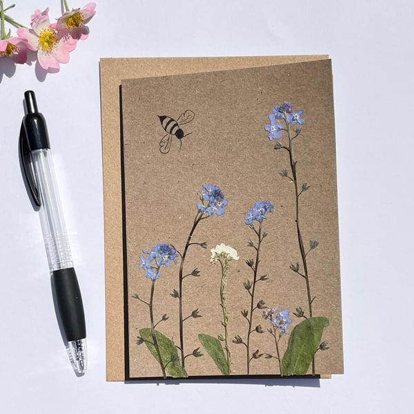 Handmade Real Pressed Flower Forget-me-not Blank Card
