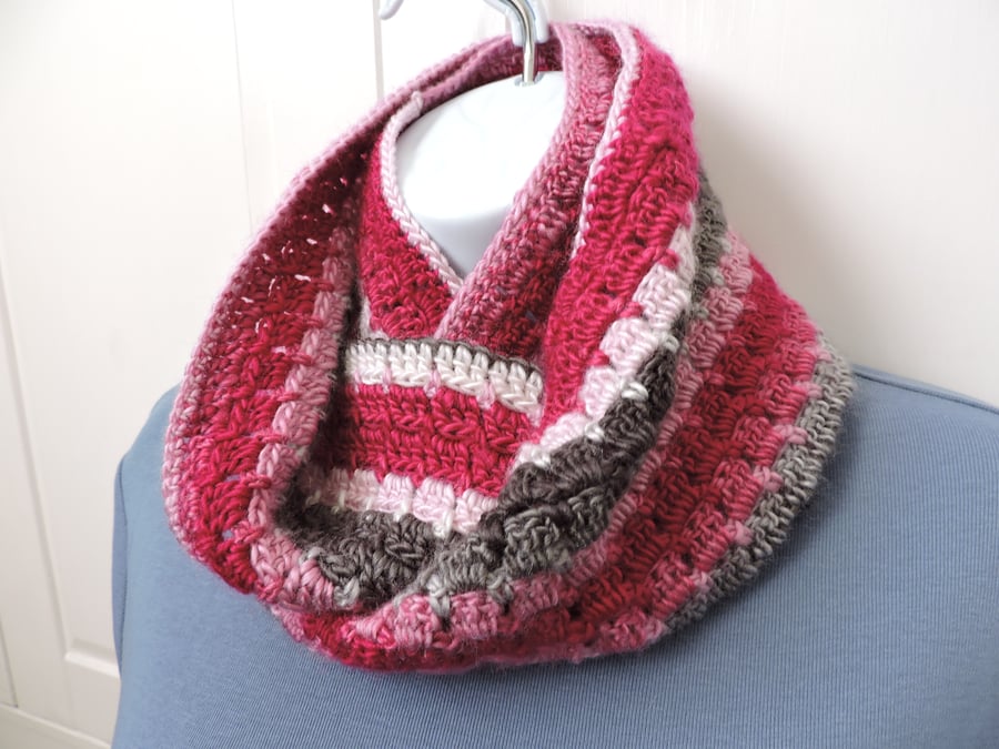 Sale  Infinity Scarf for Adults in pink, cream, cerise and grey