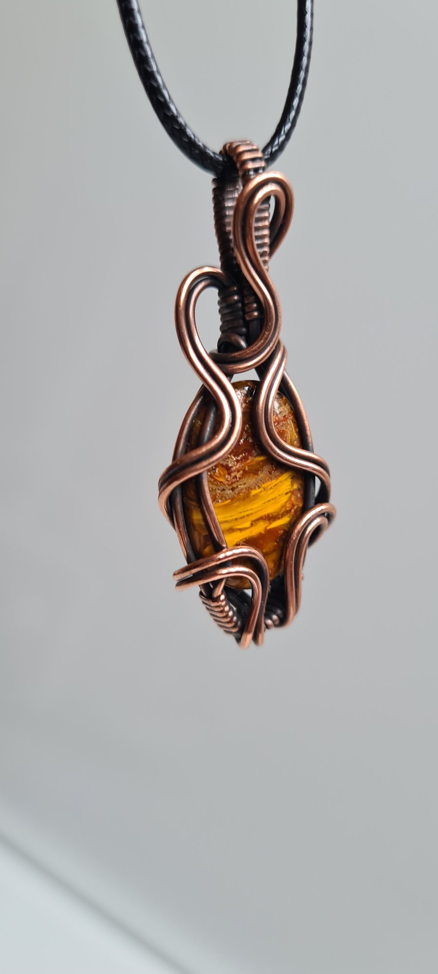 Handmade Natural Golden Pietersite & Copper Necklace Pendant Crystal Jewellery