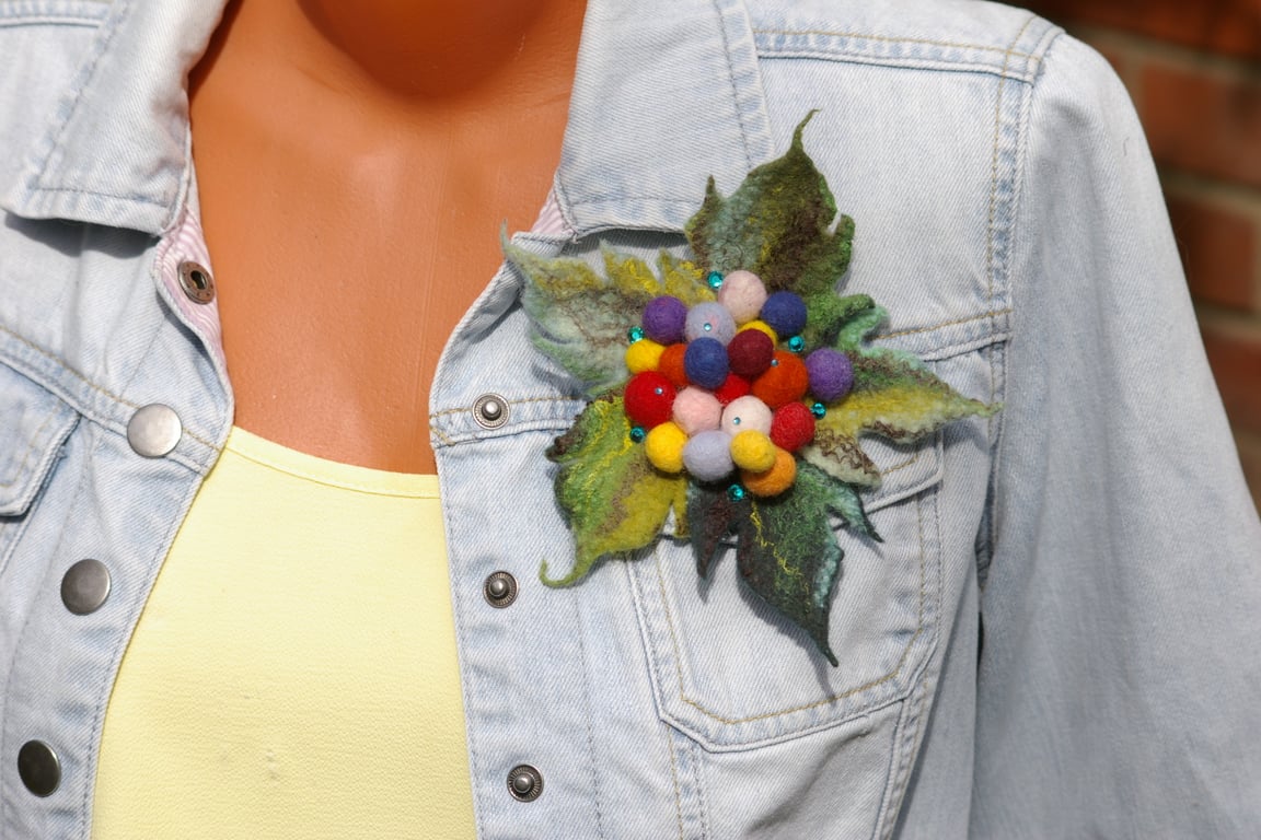 Handmade felted wool brooch