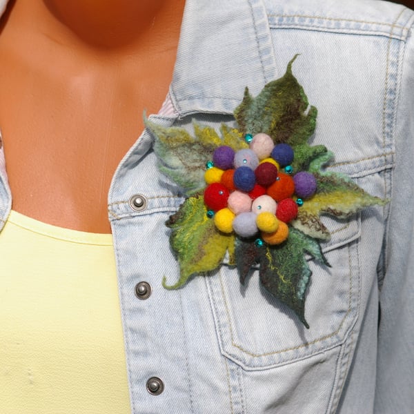 Handmade felted wool brooch