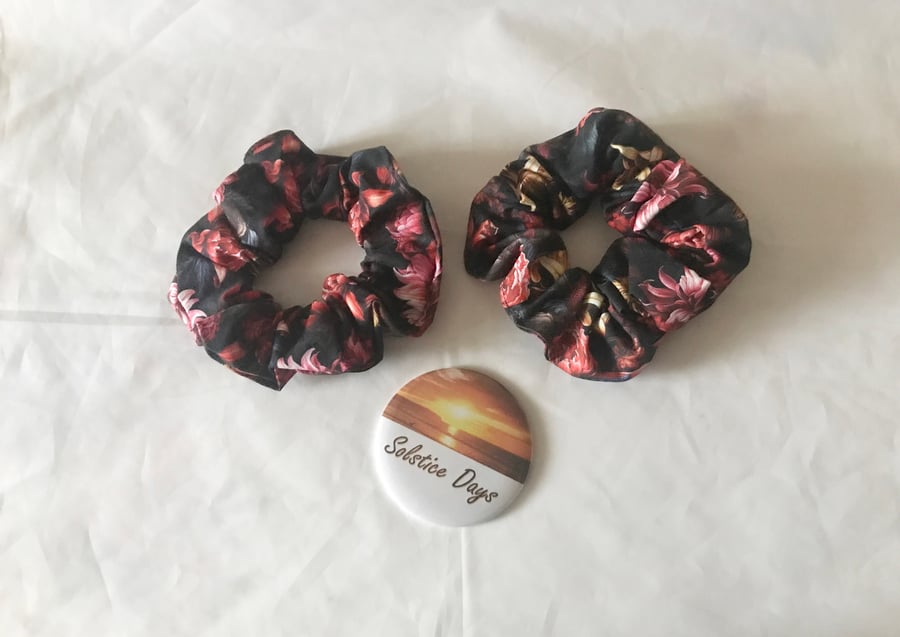 Scrunchies Handmade Black Floral Cotton Fabric