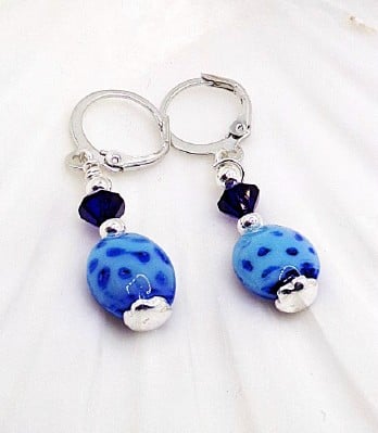Speckled Blue and Crystal Earrings
