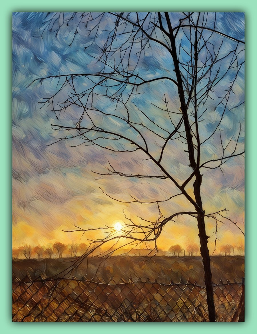 Early Morning Lonely Tree Winter Sun Norfolk Nordelph Greeting Card A5