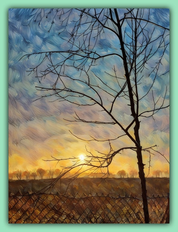 Early Morning Lonely Tree Winter Sun Norfolk Nordelph Greeting Card A5