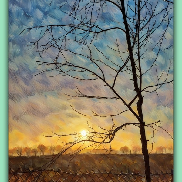 Early Morning Lonely Tree Winter Sun Norfolk Nordelph Greeting Card A5