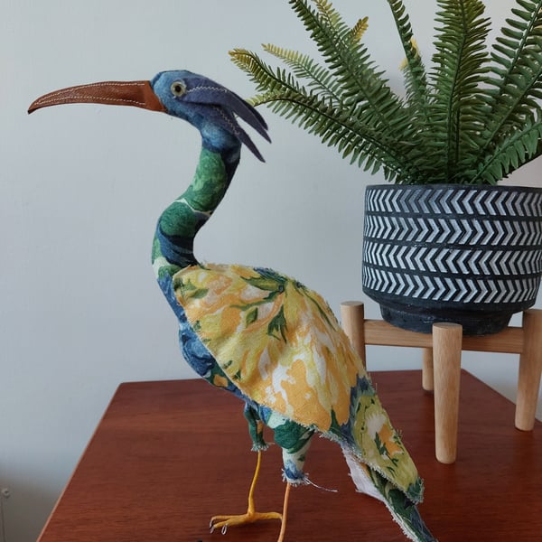 Quirky Wading Bird Fabric Soft Sculpture Decoration Ornament