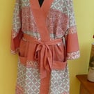 Ladies dressing gown kimono bath robe salmon pink grey upcycled summer robe