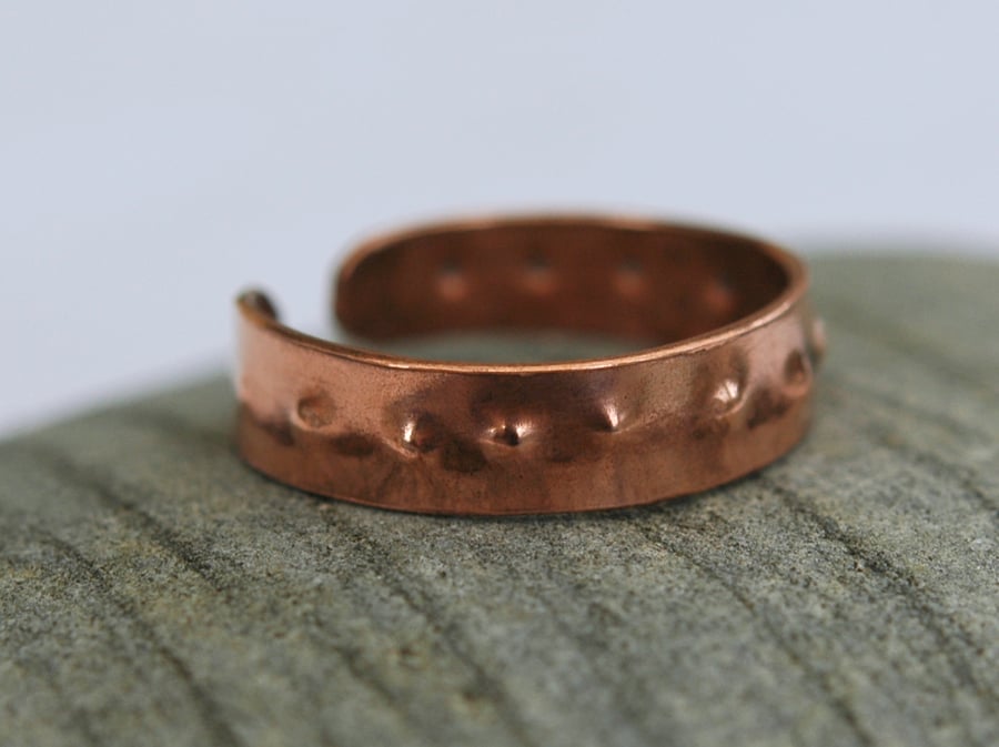 Textured Copper Adjustable Ring, size M-R,  R106