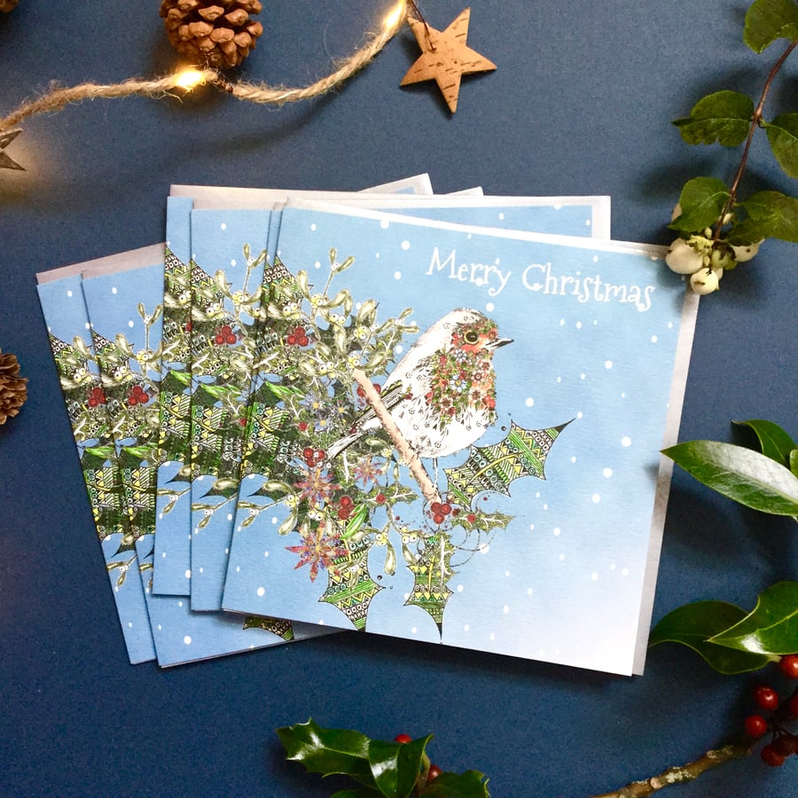 Christmas Robin card pack x 6 