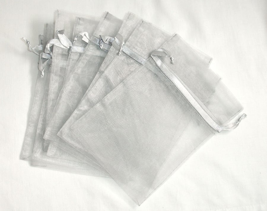 Set of 10 Large Silver Organza Wedding favor bag, Baby Shower favor bags,Gift ba
