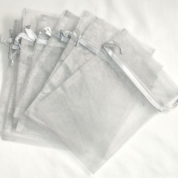 Set of 10 Large Silver Organza Wedding favor bag, Baby Shower favor bags,Gift ba