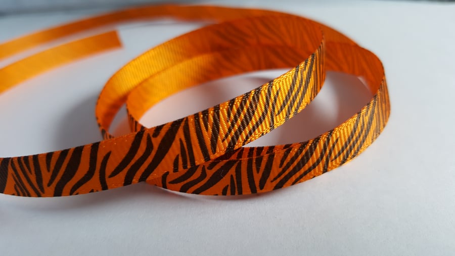 3m Printed Ribbon - Grosgrain - 9mm - Zebra Print - Orange 