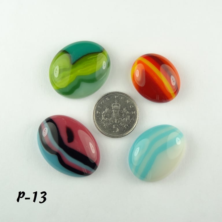 Fused glass cabochons flat backed perfect for jewellery making (P-13)