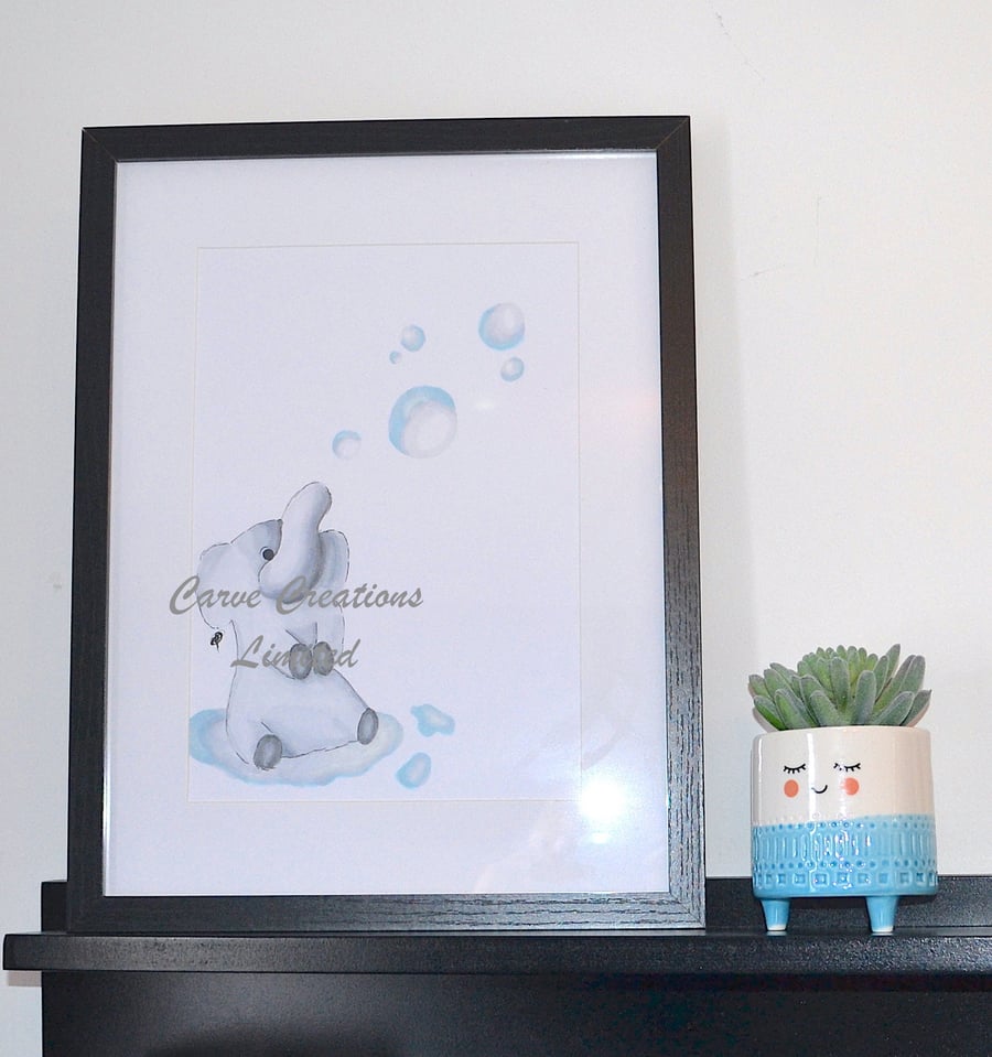 Baby Elephant Print From Original Drawing, Nursery Animal Wall Art