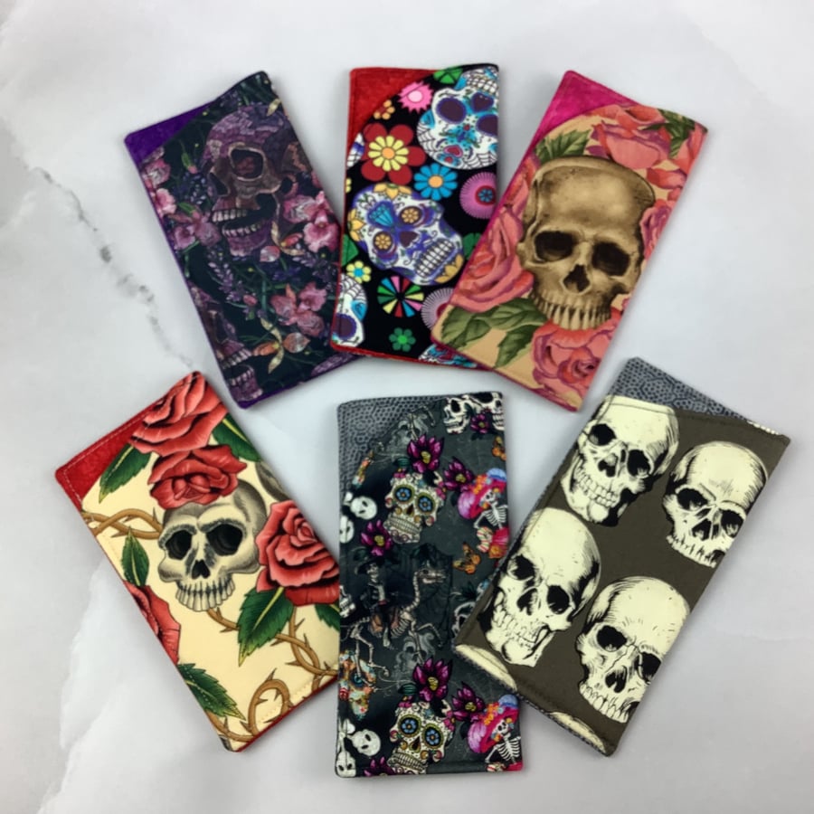 Skulls glasses case, slip case, options, handmade