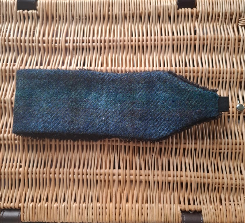 Cosy Earwarmers - Navy Blue Check Harris Tweed 