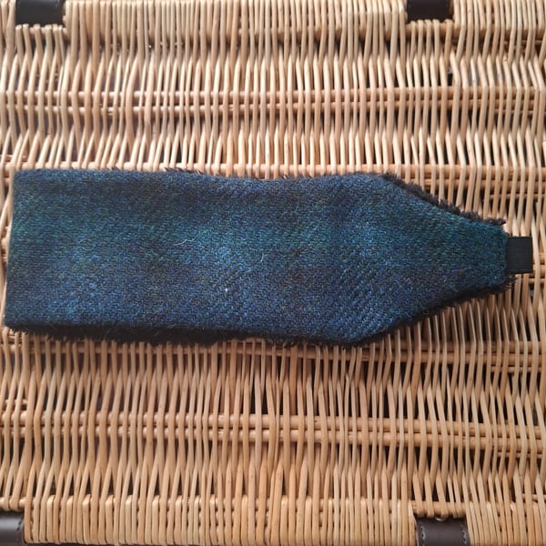 Cosy Earwarmers - Navy Blue Check Harris Tweed 