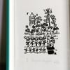 Smug Cat in the Garden - lino cut print