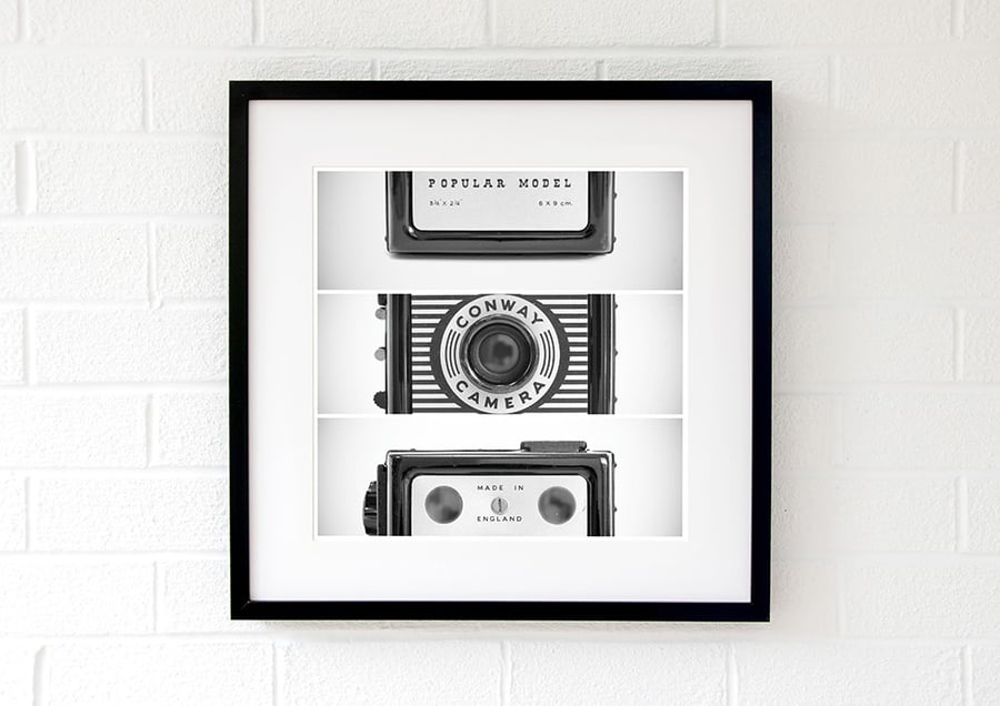 Vintage camera print, retro camera wall art, black and white photography