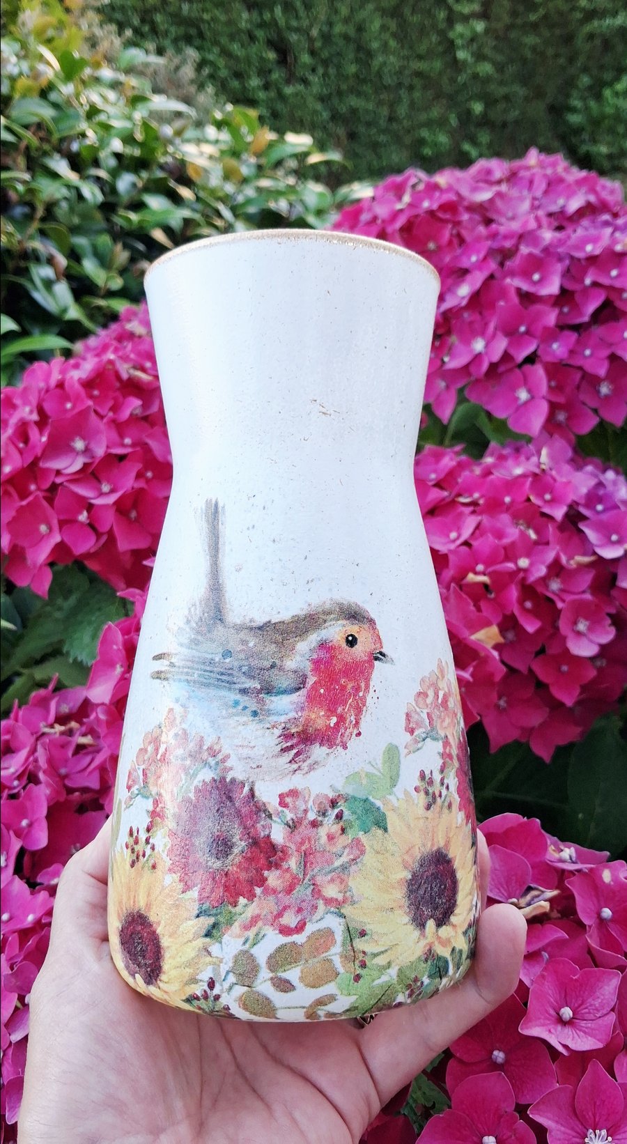 Sunflower & Robin Vase