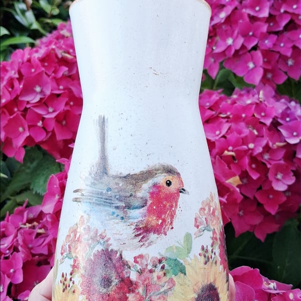 Sunflower & Robin Vase