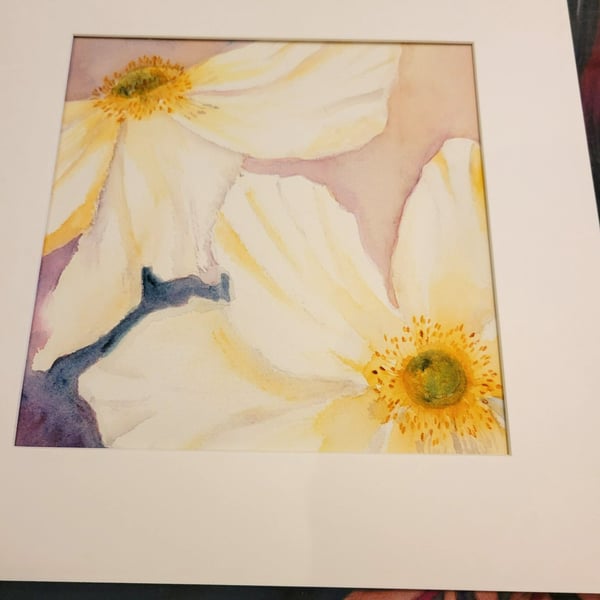 Original Artwork. Watercolour Painting of white Flowers