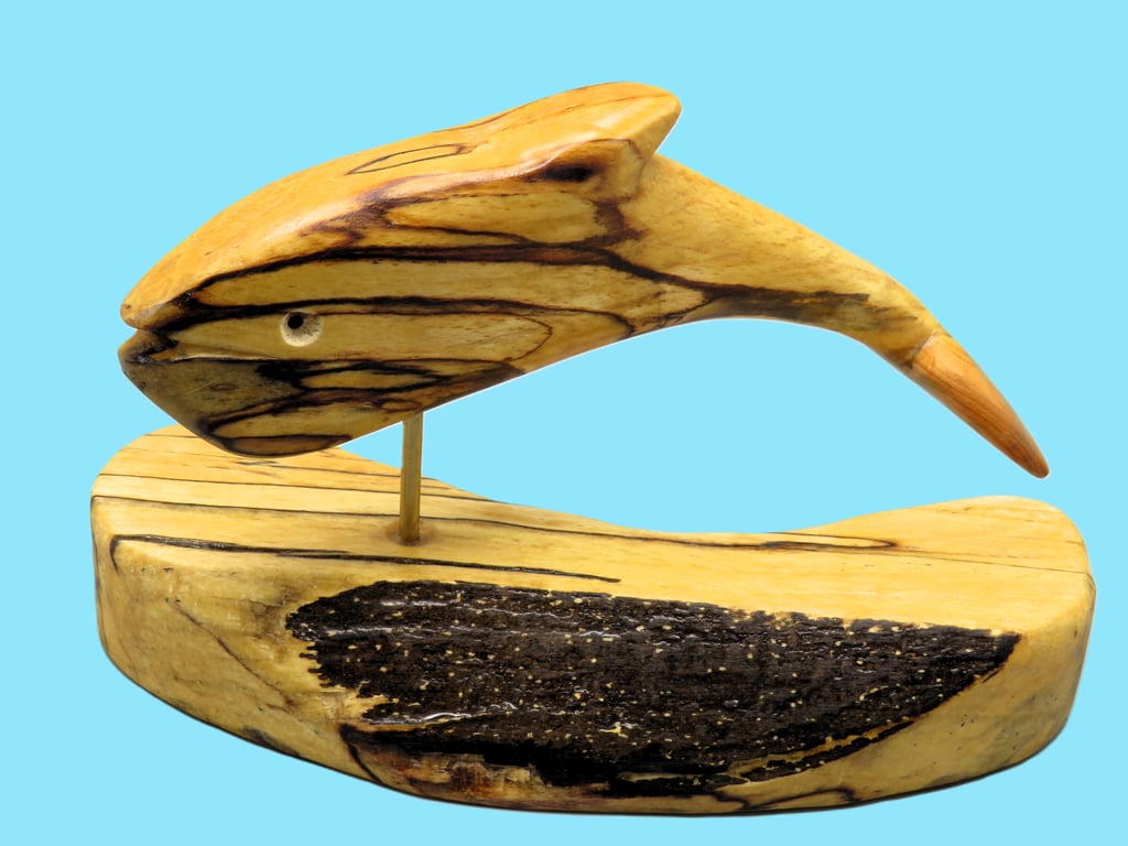 Hand carved Spalted Beech Whale SKU W02