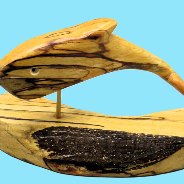 Hand carved Spalted Beech Whale SKU W02