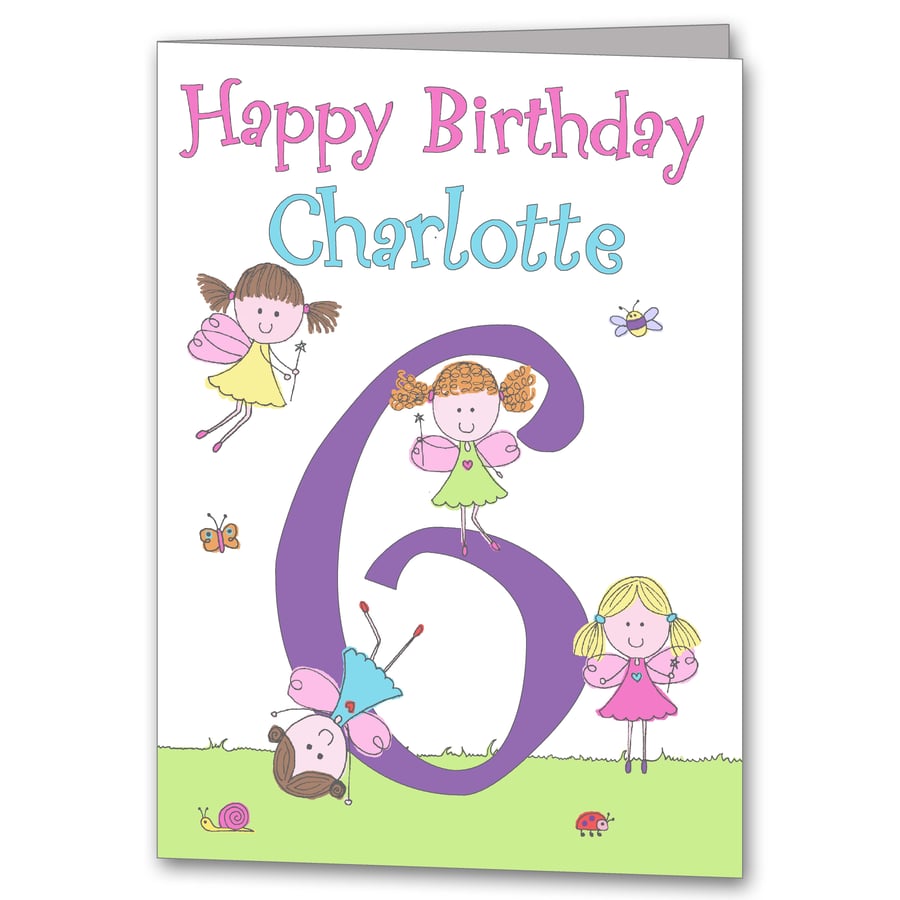 Girls Fairy Personalised Birthday Card 1st, 2nd, 3rd, 4th, 5th 6th 7th 