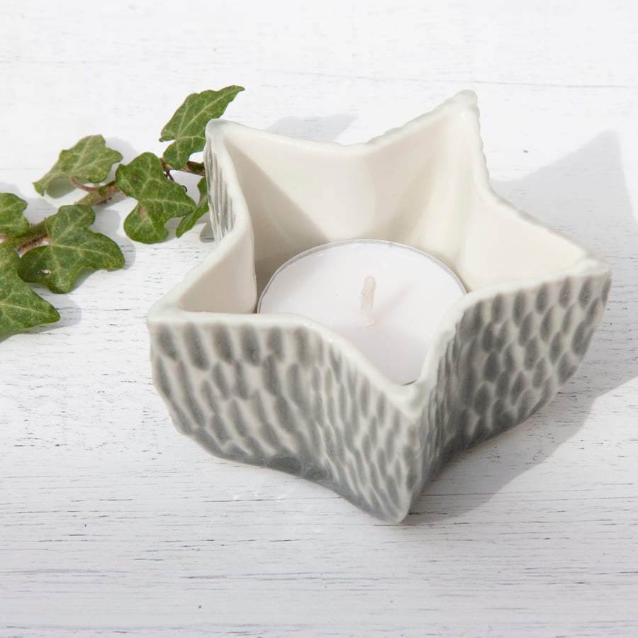 Grey star tealight holder