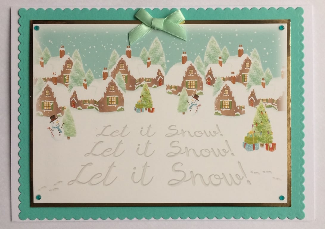 Handmade Christmas Card Vintage Christmas Village Let It Snow!