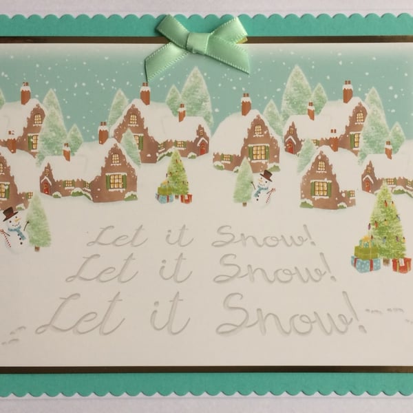 Handmade Christmas Card Vintage Christmas Village Let It Snow!