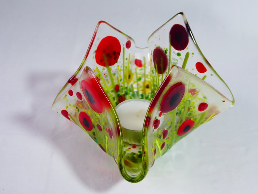 Poppy Fused Glass Tealight Holder
