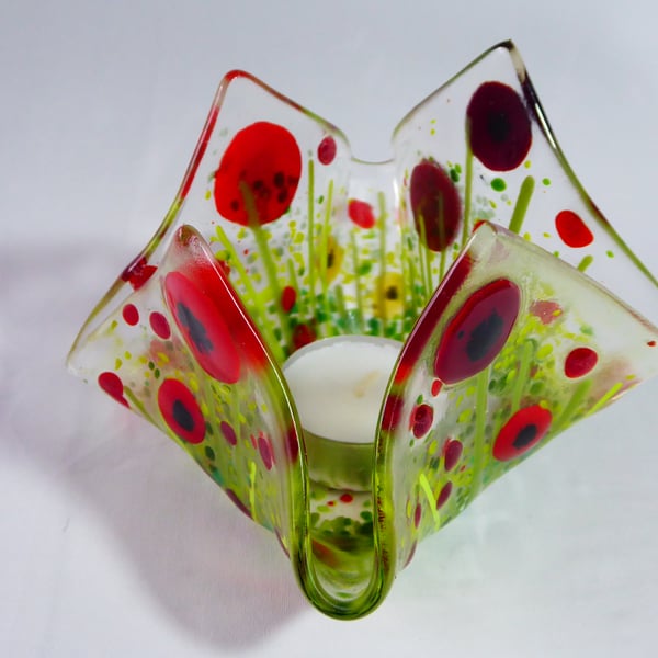 Poppy Fused Glass Tealight Holder