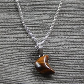 Crescent Pendant Gemstone on Silver Chain