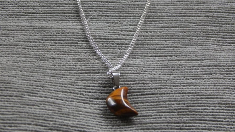 Crescent Pendant Gemstone on Silver Chain