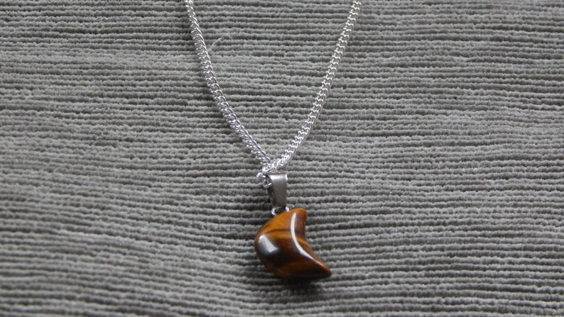 Crescent Pendant Gemstone on Silver Chain