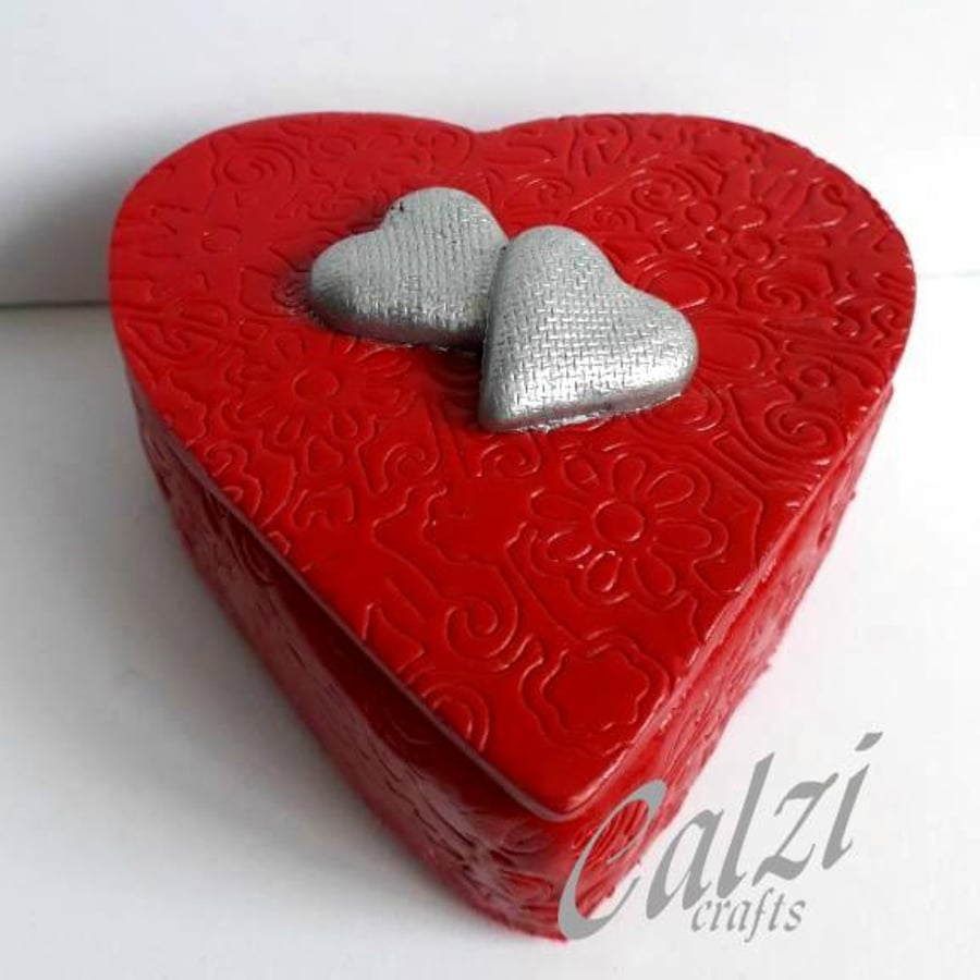 Polymer Clay Red Heart Trinket Jewellery Box (1)