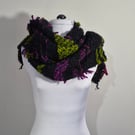 20.Handwoven Long Scarf in Plain Weave in Black, Green and Pink.