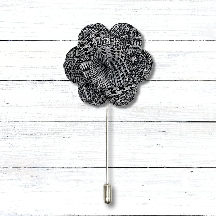Flower Lapel Pin, Black and White, Wedding Buttonhole, Christmas Gift