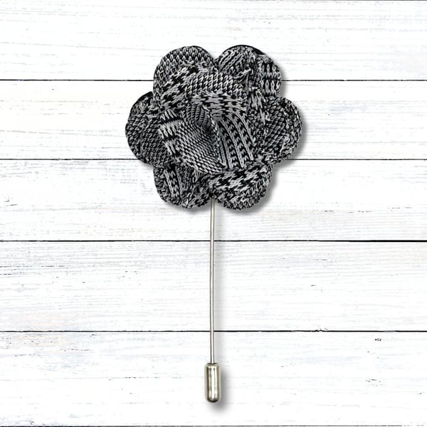 Handmade Black & White Flower Lapel Pin, Wedding Buttonhole, Christmas Gift