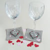 Red Love Heart Embroidered Wreath Fabric Coasters