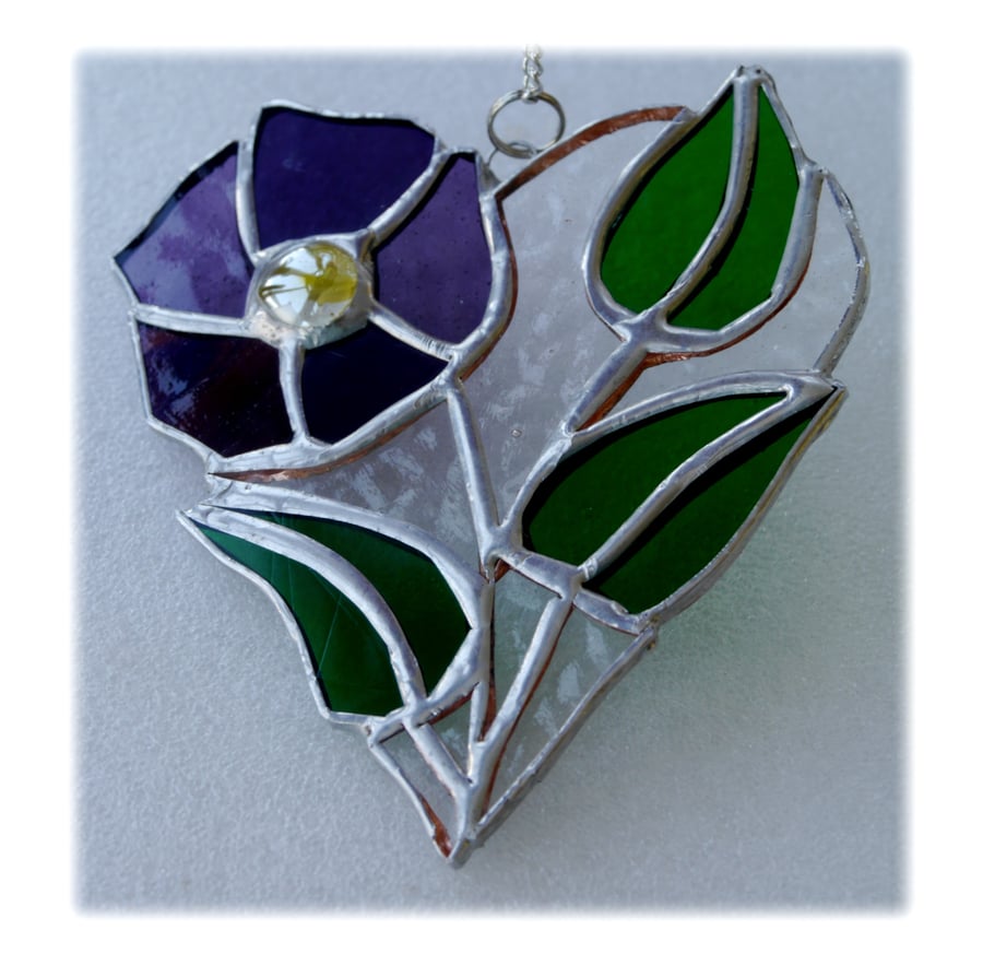Pansy Heart Suncatcher Stained Glass Flower 015