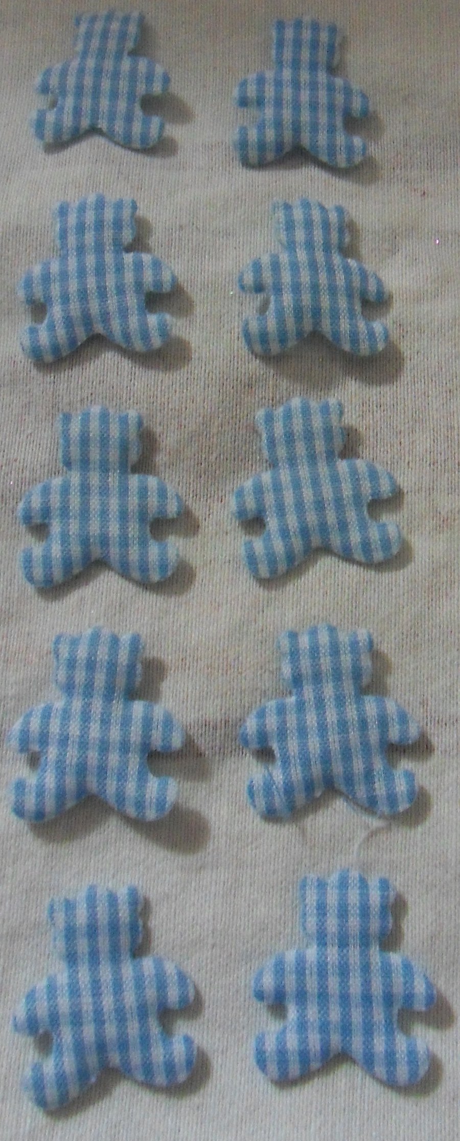 10 Blue gingham teddy bear embellishments. Approx 1"