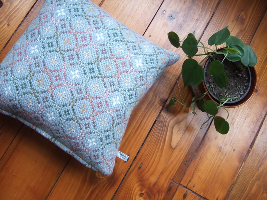 Cushion in vintage Welsh wool tapestry, with feather pad.