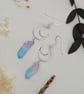 Silver crescent moon wire dangle earrings, with blue pink raw quartz points - Image 4