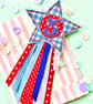 Number 5 Birthday Badge Rosette, Blues and Reds Ribbon Badge - Image 2